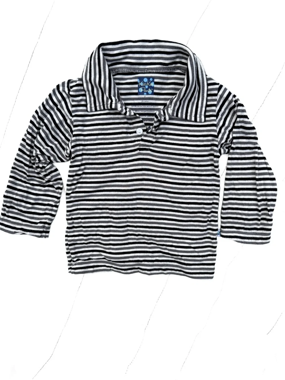 KicKee Pants Bamboo Long Sleeve Polo Shirt Gray Stripe 2T Boy Girl Unisex Soft